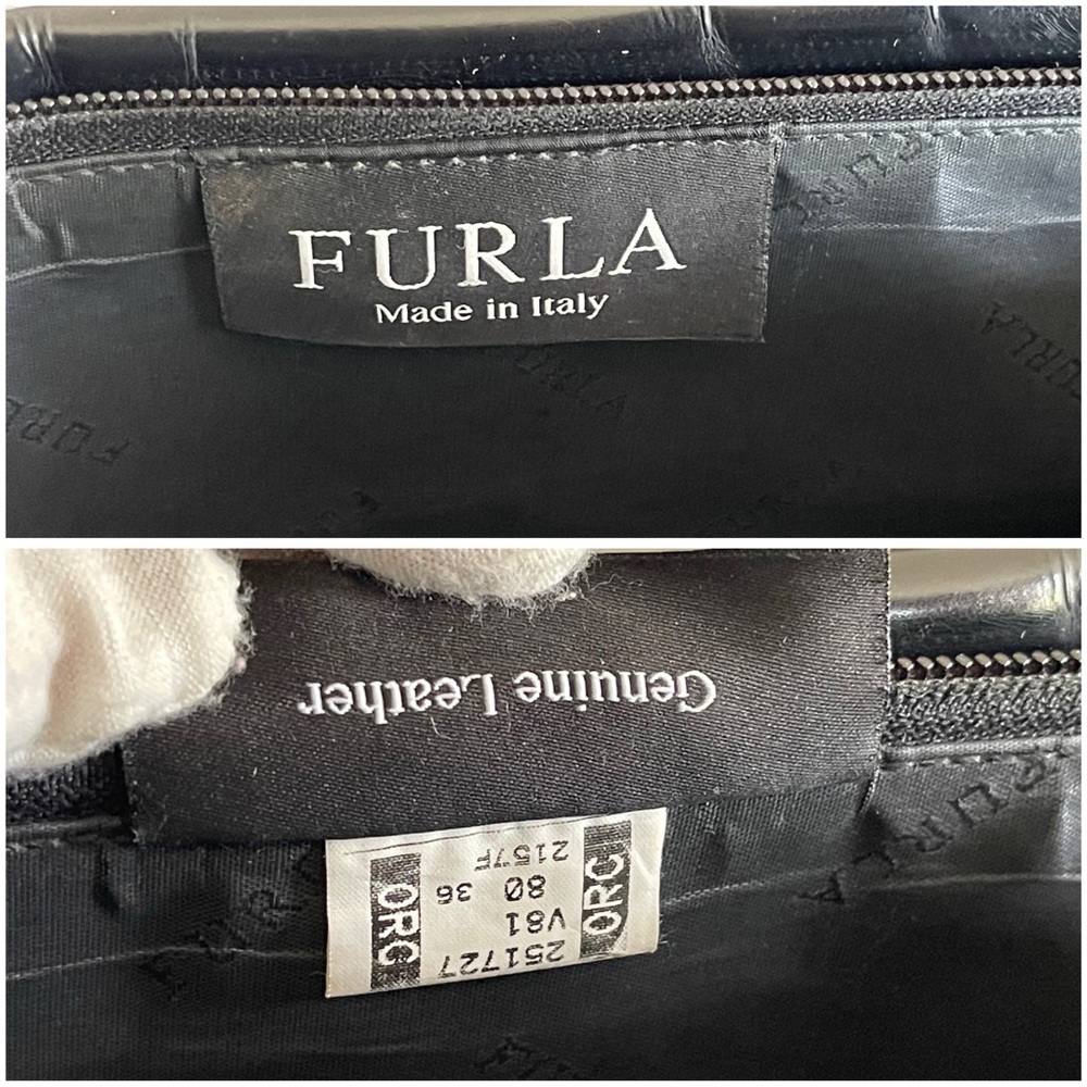 ❌SOLD ❌Vintage Furla Black Patent Leather Shoulder Bag 3 Compartments - Picture 14 of 17
